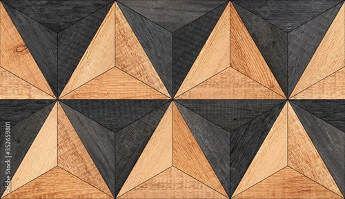 Black and brown seamless wooden floor with triangle pattern.  Wood texture background.