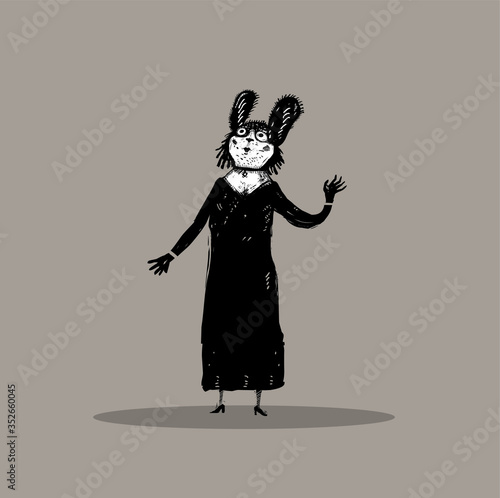 Cartoon drawing of funny dressed up rabbit  © abeadev