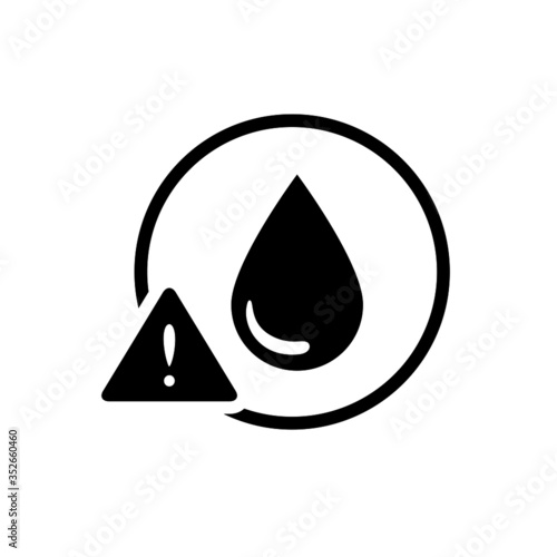 Black water drop warning sign icon, modern simple liquid shape graphic glyphs flat design concept vector for app ads web banner button ui ux interface elements isolated on white background
