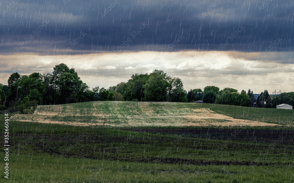 Fototapeta premium Strong thunderstorm at a countryside