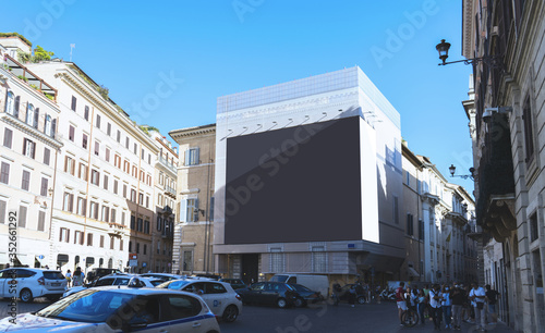 Canvas Print Rome billboard mockup black and white with sky blue.