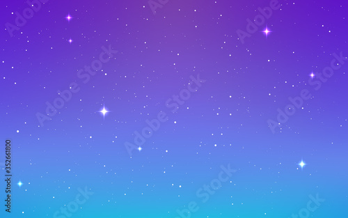 Space background. Soft purple cosmos with stardust. Magic infinite universe and shining stars. Colorful starry galaxy. Bright milky way. Vector illustration