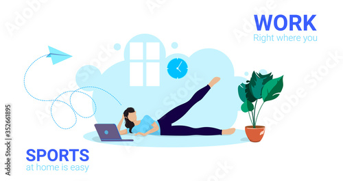 Woman doing workout at home fitness lifestyle time to begin poster vector illustration