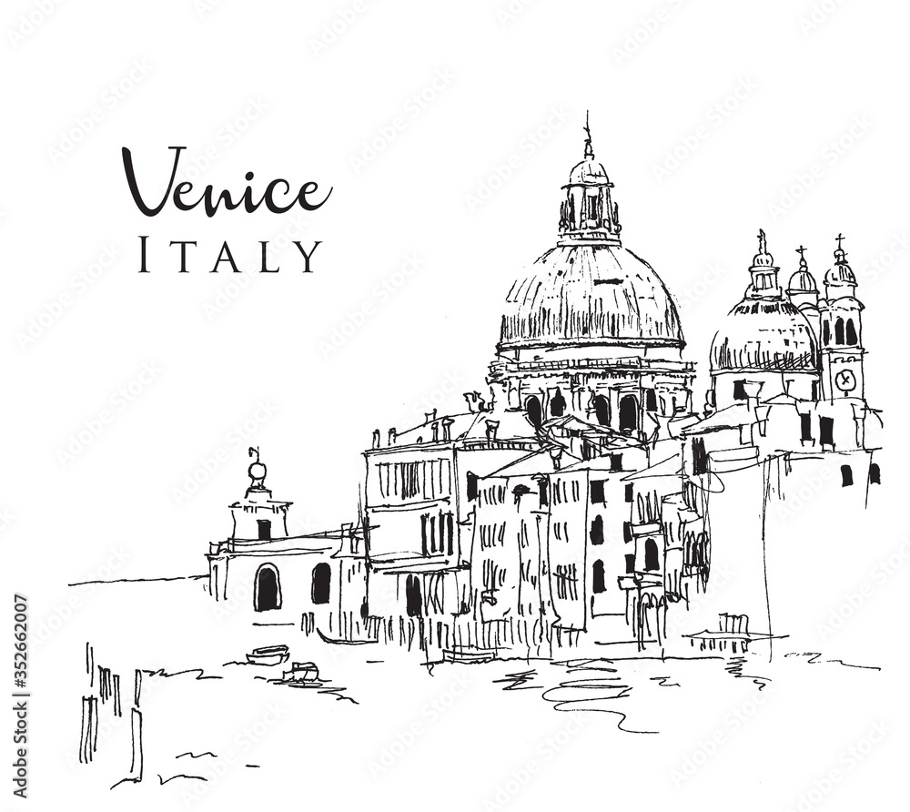 Drawing sketch illustration of Venice, Italy