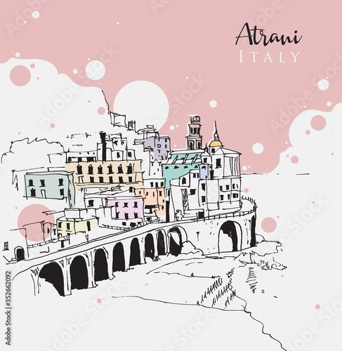 Drawing sketch illustration of Atrani, Italy