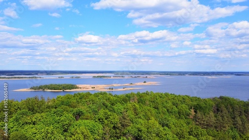 View of the Dnieper near the village of Vytachev Kiev region  aerial photography. the largest tectonic structure in Ukraine  top view. Vytachiv  Kyiv region. Ukrainian landmarks. 