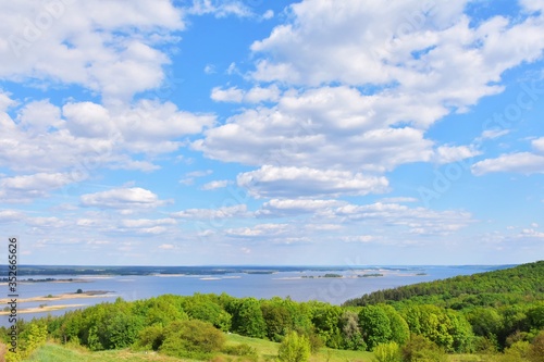 View of the Dnieper near the village of Vytachev Kiev region, aerial photography. the largest tectonic structure in Ukraine, top view. Vytachiv, Kyiv region. Ukrainian landmarks. 