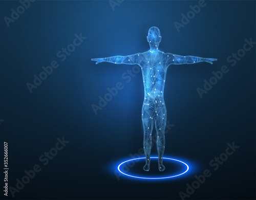 Low poly wireframe Human Body. Abstract Illustration form lines, triangles and particle style design. Illustration vector stock illustration