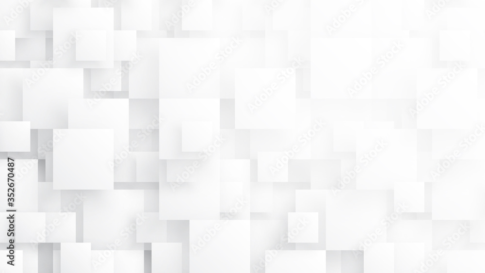 Rendered 3D Different Size Squares Technology Minimalist White Conceptual Abstract Background. Tech Clear Blank Subtle Textured Backdrop. Science Technology Tetragonal Blocks Structure Light Wallpaper