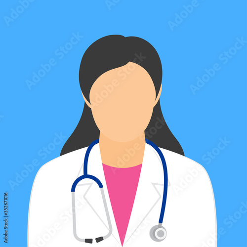 Female physician with stethoscope glyph. Vector illustration