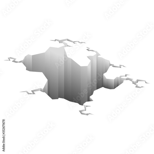 Earthquake crack. Hole in ground with cracking and earth destruction cracks isolated vector cartoon. Damage breaks surface isolated on white