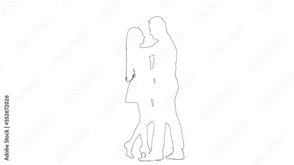 Outline sketch of romantic couple are dancing. Silhouette. White background Outline sketch of romantic couple are dancing. Silhouette. White background