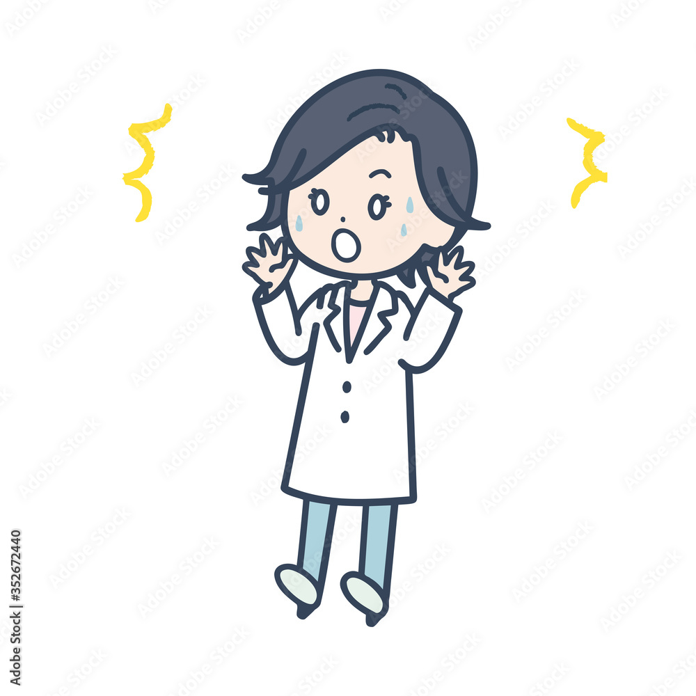 驚く女性医師　ポーズ　イラスト