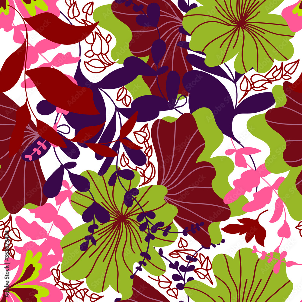 Plakat pattern, seamless, summer, floral abstraction on a white background, vector illustration