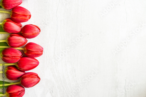 red tulips on wooden background. gift card concept. woman's day. mother day. victory day. copy space  photo