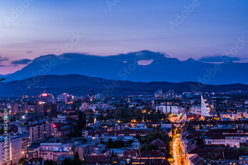 Ljubljana night panorama, central Slovenian region, Slovenia