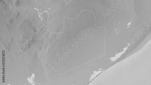 Bay, Somalia - outlined. Grayscale photo