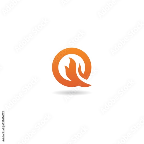 initial q with fire logo design vector template