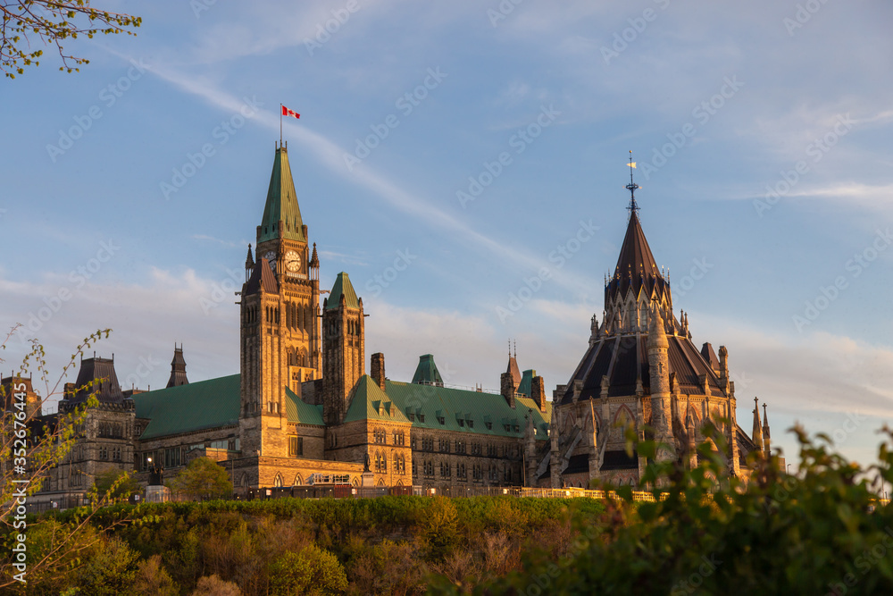 Parliament Hill in Ottawa, Canada in the evening