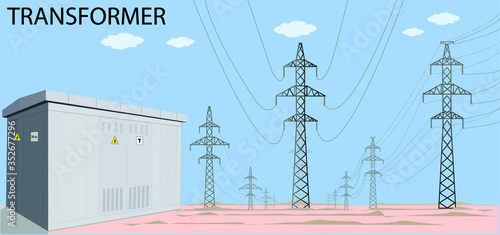 physics. high voltage line. electromagnetic fields. electricity and magnetism. transformer and high voltage line. Transformer room. transformer booth. transformer cabinet