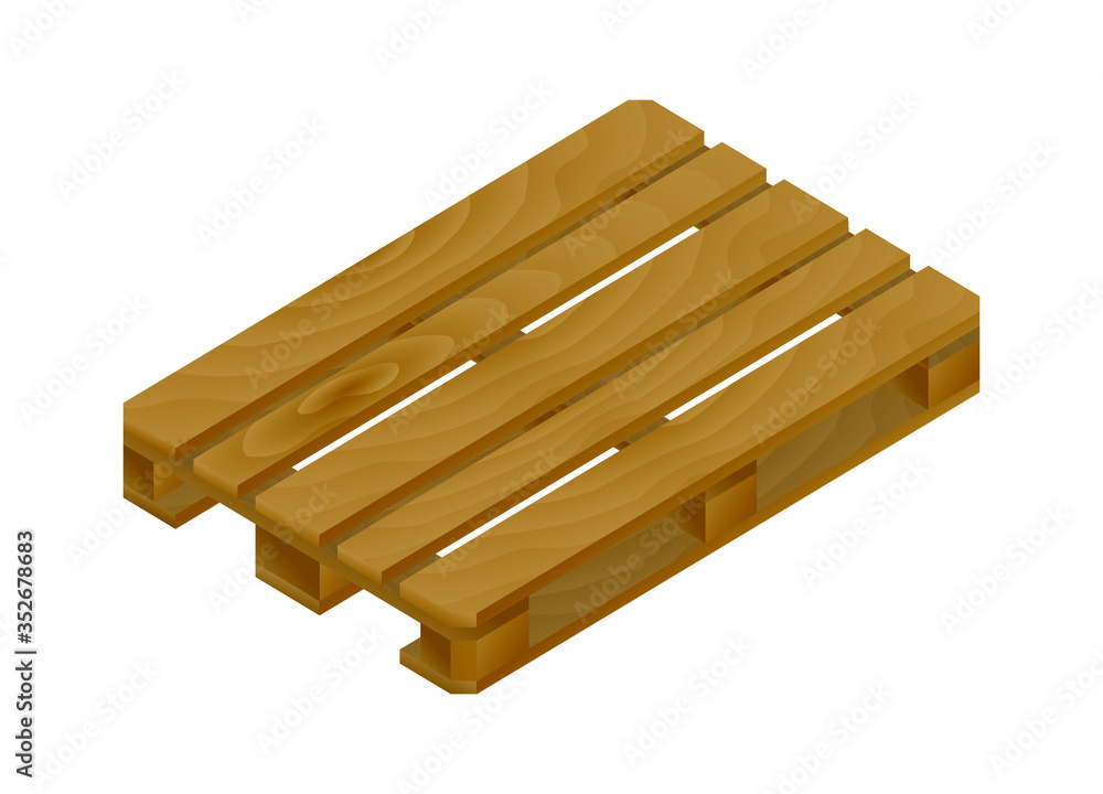 Wooden pallet illustration in isometric style, front and side view. Stock vector illustration on a white isolated background. Wooden pallet illustration in isometric style, front and side view. Stock vector illustration on a white isolated background.