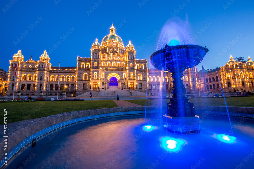 Downtown Victoria BC, Canada.Victoria Parliament Building at night