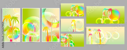 Abstract set summer background universal art web header template. Collage made with vibrant palm colors and graphic elements