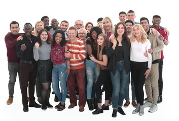 large group of fun diverse people standing together