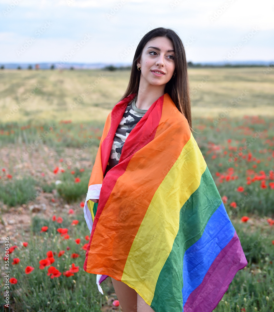 a beautiful girl with the pride flag on 2020 a beautiful girl with the pride flag on 2020