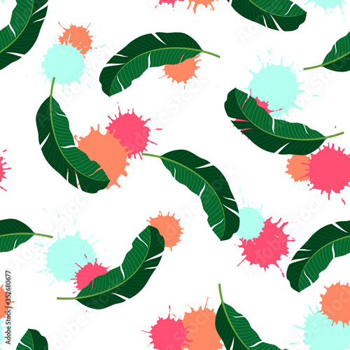 Tropical seamless pattern with leaves. Vector illustration.