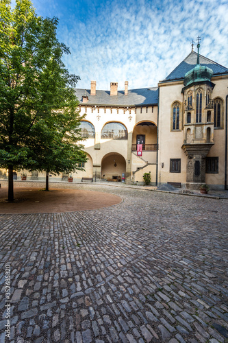 In the courtyard of the royal palace. Historic houses in the center of Kutna Hora in the Czech Republic, Europe. UNESCO World Heritage Site.