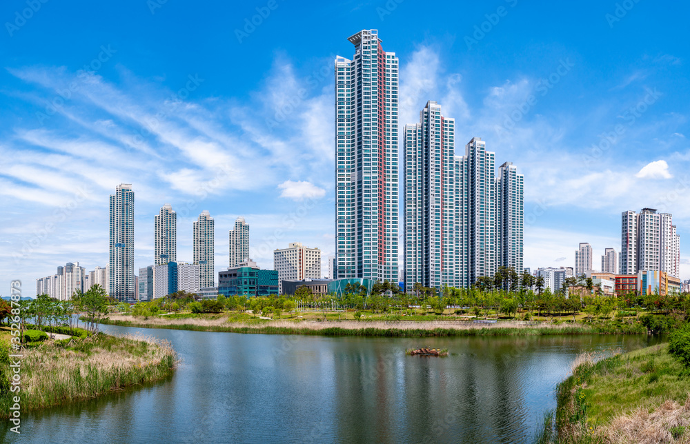 This is the skyscrapers of Cheongna International City, Incheon, Korea.