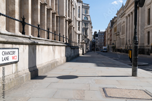 View of empty Chancery Lane road in London during Coronavirus COVID-19 lockdown - 2 photo