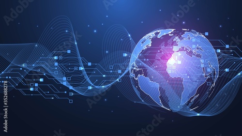 Global network connection concept. Big data visualization. Social network communication in the global computer networks. Internet technology. Business. Science. Vector illustration