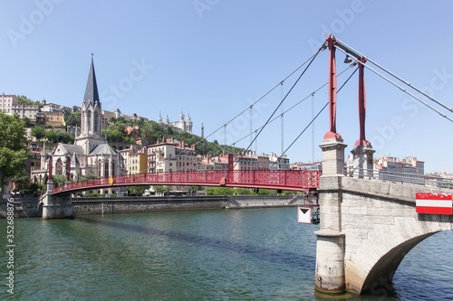 View of the city of Lyon with Saone river, France