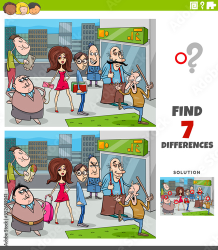differences educational task with cartoon people group