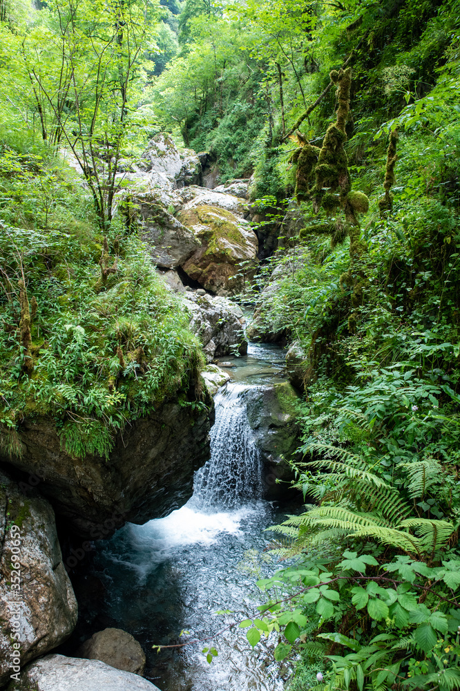 landscape of the kakoueta gorges, gorge with river and waterfall located in the french basque country landscape of the kakoueta gorges, gorge with river and waterfall located in the french basque country