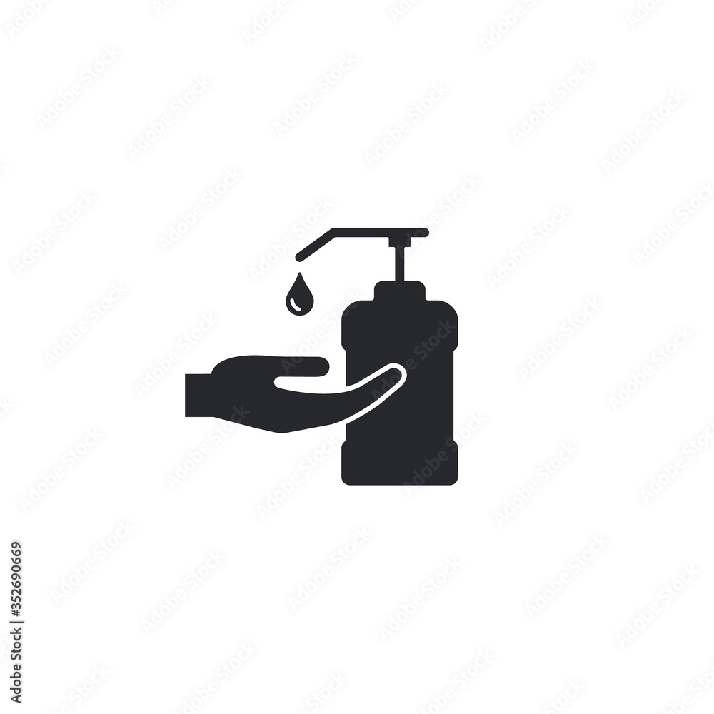 Hand and sanitizer bottle icon in flat style isolated on white. Vector illustration Hand and sanitizer bottle icon in flat style isolated on white. Vector illustration
