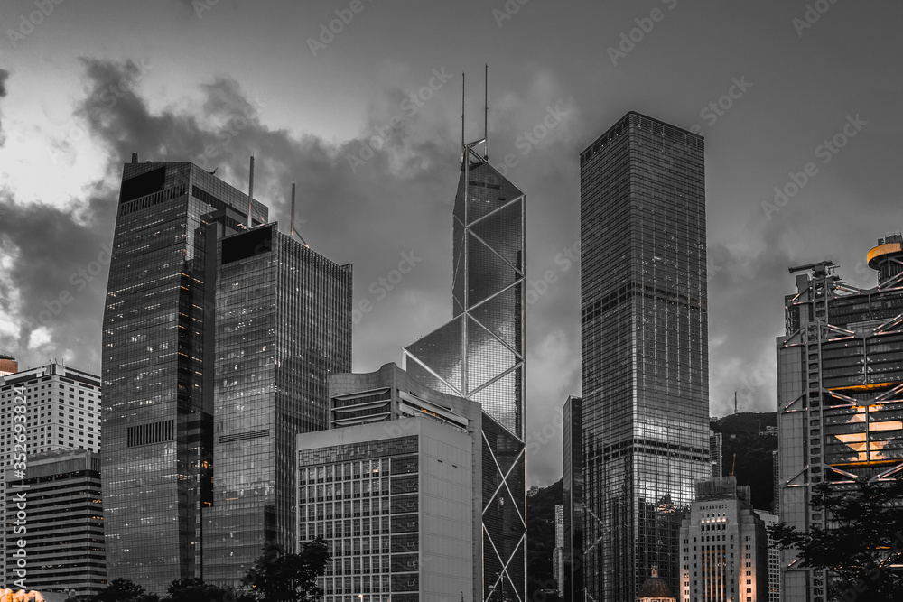 Fototapeta premium Hong Kong Modern Architecture, Hong Kong Business Building Closed up; Black and Gold color