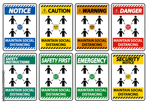 Maintain social distancing, stay 6ft apart sign,coronavirus COVID-19 Sign Isolate On White Background,Vector Illustration EPS.10