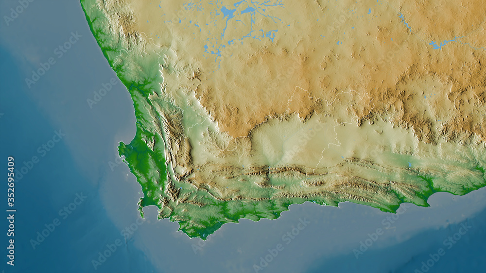 Fototapeta premium Western Cape, South Africa - outlined. Physical