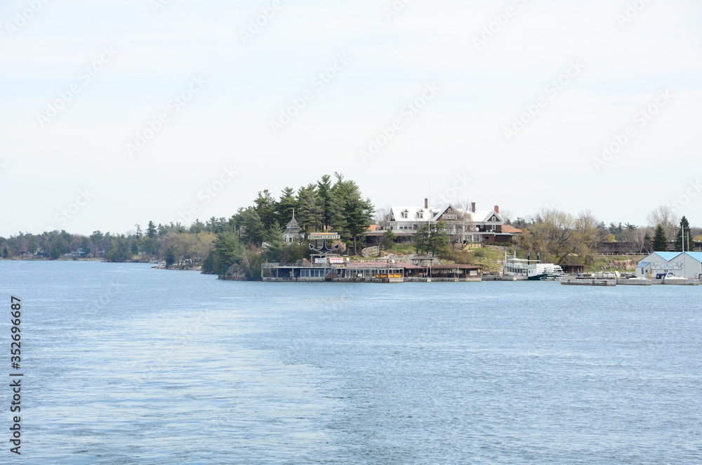 One Island in Thousand Islands Region in fall of New York State, USA