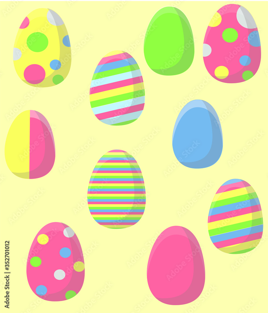 Pastel easter eggs on a light yellow background