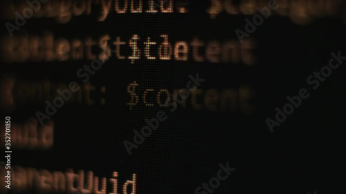 Javascript react computer programming code flow close up detail pixel shot 4K macro on screen.