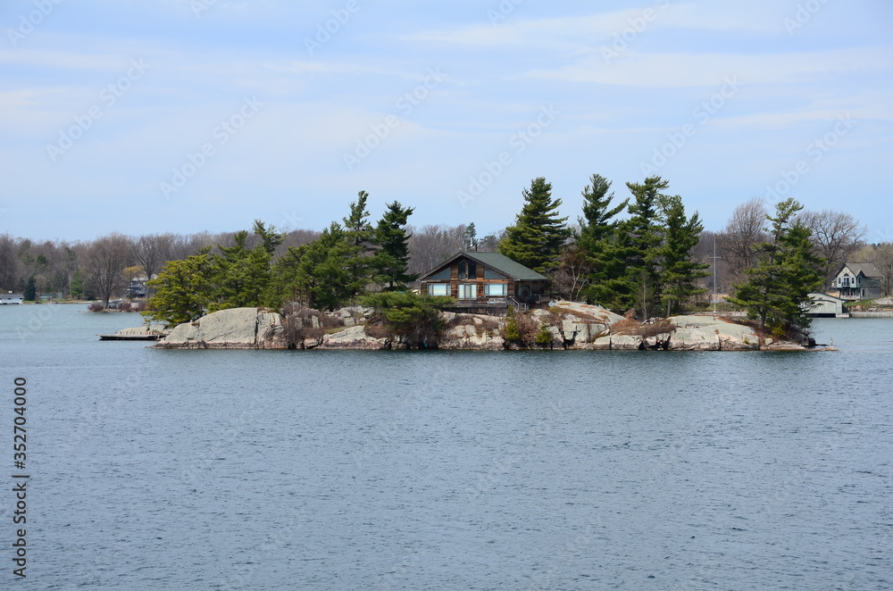 Fototapeta premium Thousand Islands area of Saint Lawrence River in the board of USA and Canada