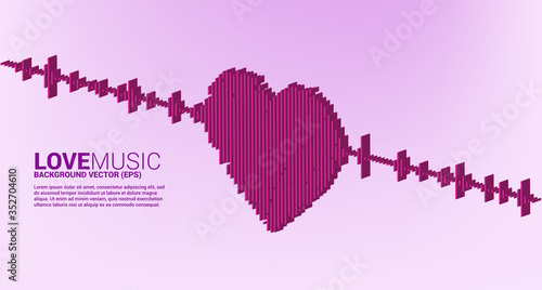 3D Sound wave heart icon Music Equalizer background. love song music visual signal