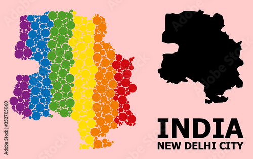 Rainbow Mosaic Map of New Delhi City for LGBT
