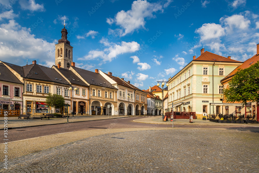 Historic houses on square in the center of Kutna Hora in the Czech Republic, Europe. UNESCO World Heritage Site.