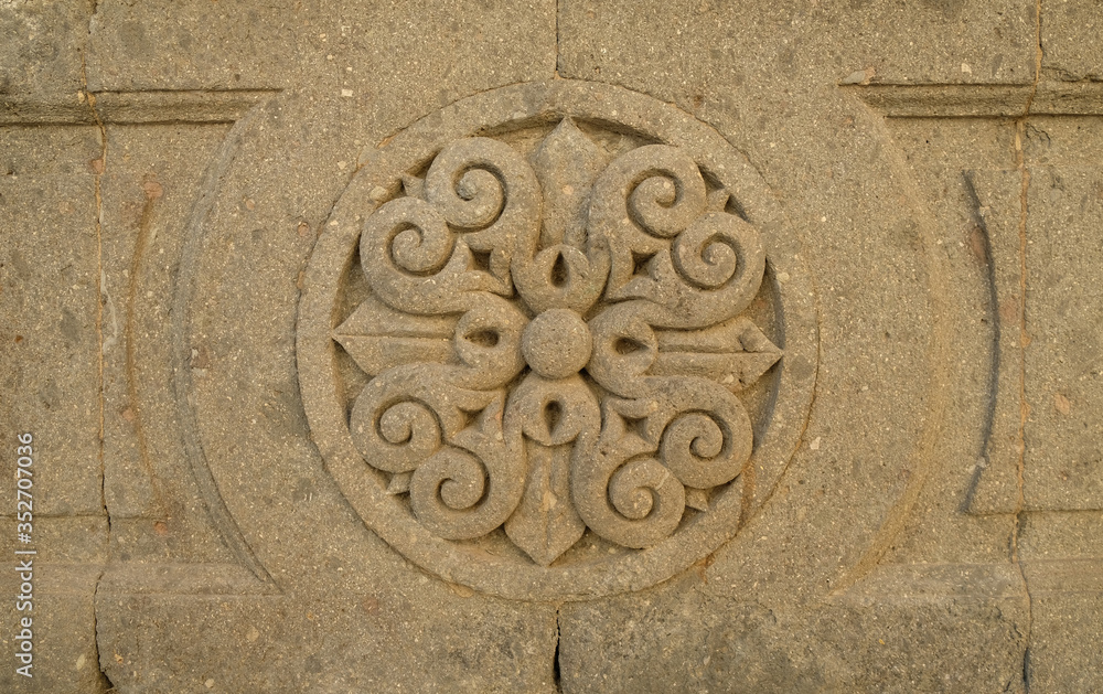 Beautiful ornamental floral relief in sandstone.