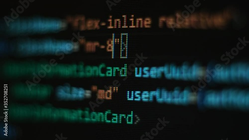 Javascript react computer programming code type and flow close up detail pixel shot 4K macro on screen.